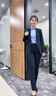 五沃高檔彈力秋冬職業(yè)西裝套裝男女款4S店銀行正裝公務(wù)面試銷(xiāo)售員工服 女藏青西裝+西褲（偏黑） XL 曬單實(shí)拍圖
