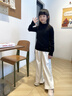 NAVIGARE女童打底衫秋季新款兒童毛衣毛衫舒適時尚百搭基礎(chǔ)內(nèi)搭 【柔軟花邊】黑色 150 曬單實拍圖