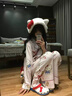 韓姿朵HelloKitty凱蒂貓粉色條紋睡衣女春秋純棉長(cháng)袖甜美可愛(ài)卡通家居服 C4616 M 曬單實(shí)拍圖