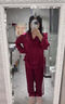 SHEA桑蠶絲睡衣套裝女100%真絲長(cháng)袖長(cháng)褲絲綢歐美家居服套裝 酒紅 M 曬單實(shí)拍圖