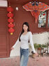 班尼路（Baleno）簡(jiǎn)約方領(lǐng)褶皺修身長(cháng)袖T恤女2025年秋季新款舒適休閑設計感打底衫 曬單實(shí)拍圖