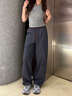 FAIRFAFO林肉肉【撞色格子長褲】休閑百搭寬松直筒褲女早秋2025新款褲子 藍色 XL 曬單實拍圖