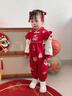 班喜迪嬰兒衣服秋冬裝嬰幼兒新年連體衣國風(fēng)周歲寶寶禮服冬季過(guò)年拜年服 紅色 90cm 曬單實(shí)拍圖