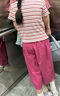 ASK JUNIOR純棉兒童褲子夏中大童七分褲女童修飾腿型寬松直筒褲 玫紅  150  曬單實(shí)拍圖