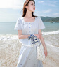 三彩若潮大碼女裝2025夏新款條紋花邊開(kāi)衫半裙兩件套裝小清新胖MM 天空藍條紋 2XL 175/100B 曬單實(shí)拍圖
