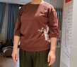 啄木鳥(niǎo)夏季純棉七分袖圓領(lǐng)媽媽裝新款中袖寬松大碼T恤女春秋薄款上衣潮 咖啡色【【HAT帽子】】 L 建議105-115斤 曬單實(shí)拍圖