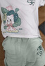 真維斯童裝女童夏季套裝2025新款兒童純棉短袖T恤時(shí)尚中大童休閑花苞腰短褲 白/J荷葉貓右下-綠/J夏天K 140 曬單實(shí)拍圖