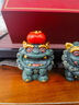 BOSSY故宮風(fēng)文創(chuàng  )招財石獅子一對好事發(fā)生創(chuàng  )意茶寵擺件工藝品擺件伴手禮 事業(yè)有成【彩金】+木底座+禮盒 曬單實(shí)拍圖