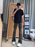 燦圖美式高街窄版牛仔褲男春秋季潮流cleanfit褲子修身顯瘦微喇長褲 迷彩色 XL 曬單實(shí)拍圖