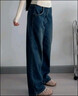 森馬（Semir）森柔牛仔|牛仔褲女舒適抓毛寬松闊腿褲冬季女士做舊長(cháng)褲復古 牛仔黃泥染80325 S 曬單實(shí)拍圖