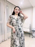 Markos國際品牌雪紡中袖印花連衣裙女夏季新款V領(lǐng)顯瘦感中長款a字裙子女 碎花 M 建議100-110斤 曬單實(shí)拍圖
