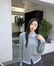妃奧絨【撤柜精品】精仿羊毛針織開(kāi)衫女秋季新款通勤假兩件拼接外套上衣 灰色 M 曬單實(shí)拍圖
