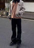 肆緘胖子大碼彎刀牛仔褲男大屁股顯瘦vibe褲子美式高街寬松大碼微喇褲 黑色 3XL 適合160-180斤 曬單實拍圖
