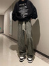 Cebrodz法國 休閑褲男新款扎染潮牌衛(wèi)褲寬松男褲痞帥垂感運動褲直筒褲子 軍綠色 常規(guī) L 曬單實拍圖