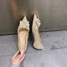 Vistline七夕情人節禮物送女友老婆水鉆單鞋女2025新款高級感結婚訂婚鞋女 淺金色 37 曬單實(shí)拍圖
