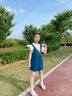 Svecymikov國(guó)際品牌女童夏新款創(chuàng)意貼花藍(lán)色背帶短褲女孩寬松休閑闊腿連體褲 溫婉款套裝 【上衣+背帶褲】 140 cm 曬單實(shí)拍圖
