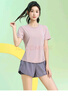 徽格兒速干運(yùn)動(dòng)套裝女后口袋放手機(jī)夏季款透氣戶外馬拉松跑步訓(xùn)練服短袖 灰粉兩件套(灰咖紫褲) M 曬單實(shí)拍圖