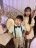 蘿卜唄唄（LUOBOBEIBEI）兒童禮服男童春夏季英倫條紋背帶褲襯衫套裝 綠色襯衫四件套 110 曬單實拍圖