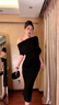 GARNUO黑色一字肩斜肩連衣裙子女夏季法式赫本風(fēng)禮服收腰露肩包臀裙長(cháng)裙 黑色 S 【80-100斤】 曬單實(shí)拍圖