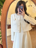 Mandy Zhang法式花紗白色小香風(fēng)短外套女春季山茶花千金感氣質(zhì)上衣 珍珠白-外套 S 曬單實(shí)拍圖