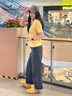 POLOWALK短袖針織衫女式2025秋季新品翻領(lǐng)小V領(lǐng)短袖針織衫t恤 黃色 2XL /175 曬單實(shí)拍圖