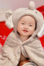 BABYGREAT嬰兒浴巾兒童洗澡巾斗篷帶帽子新生兒寶寶連帽包巾珊瑚絨吸水速干 曬單實(shí)拍圖