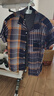 無印良品（MUJI） 男式 馬德拉斯格紋 開領短袖衫 男士襯衫襯衣外套 格子 純棉全棉 深藏青色格紋 S(165/84A) 曬單實拍圖