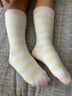 成長寄新生嬰兒襪子春秋純棉無骨襪女寶寶中筒襪抑菌條紋卷邊松口不勒腿 紫色+黃色+粉色 3-5歲 L碼（建議腳長14-16cm） 曬單實(shí)拍圖
