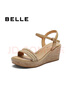 百麗（Belle）度假風(fēng)休閑涼鞋女商場(chǎng)同款編織跛跟涼鞋D8T1DBL5 杏色 36 (230mm) 曬單實(shí)拍圖