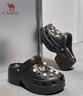 駱駝（CAMEL）洞洞鞋女時尚DIY鞋花休閑涼鞋顯高涼拖鞋 L25M071023 黑色 38-39 曬單實(shí)拍圖