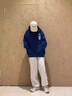 WASSUP HERMU官方潮牌休閑褲男女春夏季大碼新中式刺繡小熊拼接直筒運動(dòng)長(cháng)褲子 米白色 L（推薦110-130斤） 曬單實(shí)拍圖