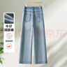 【哥弟制造商】高腰小個(gè)子闊腿牛仔褲女夏季寬松流行顯瘦直筒褲 藍色 26 曬單實(shí)拍圖