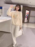棉致美式高腰休閑闊腿糯米褲子女春秋季2025新款寬松顯瘦直筒運動衛(wèi)褲 D011杏色【常規(guī)高品質(zhì)25.5】 L 105-115斤 曬單實拍圖
