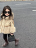 G.DUCKKIDS女童秋冬裝外套2024新款寶寶冬季洋氣加絨皮衣兒童上衣小女孩皮草 卡其 140 cm 曬單實(shí)拍圖