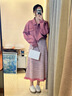 妍莉芬（yanlifen）穿搭衣服牛仔外套吊帶裙子套裝女秋季2025年新款針織連衣裙兩件套 樹(shù)莓紫【吊帶裙+外套】 S【建議85斤-110斤】 曬單實(shí)拍圖
