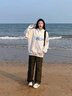 燦圖重磅卡通印花連帽衛(wèi)衣女春秋季寬松潮流美式上衣外套情侶休閑帽衫 白灰色 L 【建議100-120斤】 曬單實拍圖
