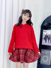 moonkids女童新年戰(zhàn)袍冬季套裝兒童秋冬紅色毛衣三件套大童拜年服過年衣服 兩件套【19722紅色毛衣+4507紅格短裙】 130 cm 曬單實拍圖