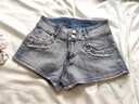 JIOESC低腰牛仔超短褲女美式辣妹夏季緊身包臀熱褲性感緊身顯瘦a字短褲 復古藍 L 曬單實(shí)拍圖