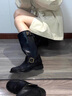 她芙（tafu）品牌女鞋馬丁靴女2025新款真皮英倫風(fēng)厚底寬筒機車(chē)靴騎士靴長(cháng)靴 黑色 36 曬單實(shí)拍圖