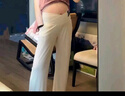 ARTFULMOM英國孕婦褲子春秋外穿孕婦闊腿褲直筒低腰孕期褲子秋冬加絨孕婦裝 杏色 XL 曬單實(shí)拍圖