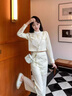她芙（tafu）品牌女裝小香風(fēng)套裝女2025春秋新款法式小個(gè)子氣質(zhì)上衣褲子兩件套 米杏色 M （100-110斤） 曬單實(shí)拍圖