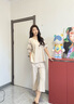 莫代爾睡衣女士夏季2025秋季新款半袖家居服套裝帶胸墊純棉短袖長褲薄款 6839米杏色帶胸墊 M m160適合80-100斤穿著 曬單實拍圖