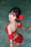小野七天歐美風(fēng)ins性感分體泳衣女2025新款辣妹純欲溫泉度假比基尼三件套 紅色泳衣三件套+【頭花】 均碼 （建議70-120斤） 曬單實(shí)拍圖