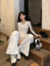佐敘條紋拼接V領(lǐng)長(zhǎng)袖T恤女2025秋季爆款韓版寬松顯瘦百搭學(xué)生上衣女裝 白色 M （80-100斤） 曬單實(shí)拍圖