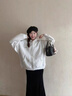 魯雅爾韓版開衫連帽衛(wèi)衣女春秋季小個子寬松慵懶風設(shè)計感印花上衣服外套 白灰色 春秋薄款 L 曬單實拍圖