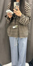 UR【HOT】2025秋季新款女氣質(zhì)日常撞色條紋長(cháng)袖T恤UWM450132# 咖棕條紋 L 曬單實(shí)拍圖
