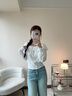 森馬（Semir）長袖襯衫女短款白色繡花浪漫秋2025新款荷葉邊一字肩襯衣溫柔 本白10101 S 曬單實拍圖