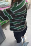左西男童短袖T恤兒童夏季2025新款男孩條紋半袖大童上衣潮 綠色條 150 曬單實(shí)拍圖