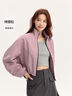 森馬（Semir）外套女立領(lǐng)格紋肌理2024秋季新款oversize抽繩撞色夾克潮 粉色調01315 M 曬單實(shí)拍圖