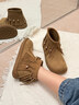 5+（FivePlus）厚底短靴女2025秋季新款復古休閑百搭單靴流蘇系帶高幫勃肯鞋女鞋 杏色 37 曬單實(shí)拍圖